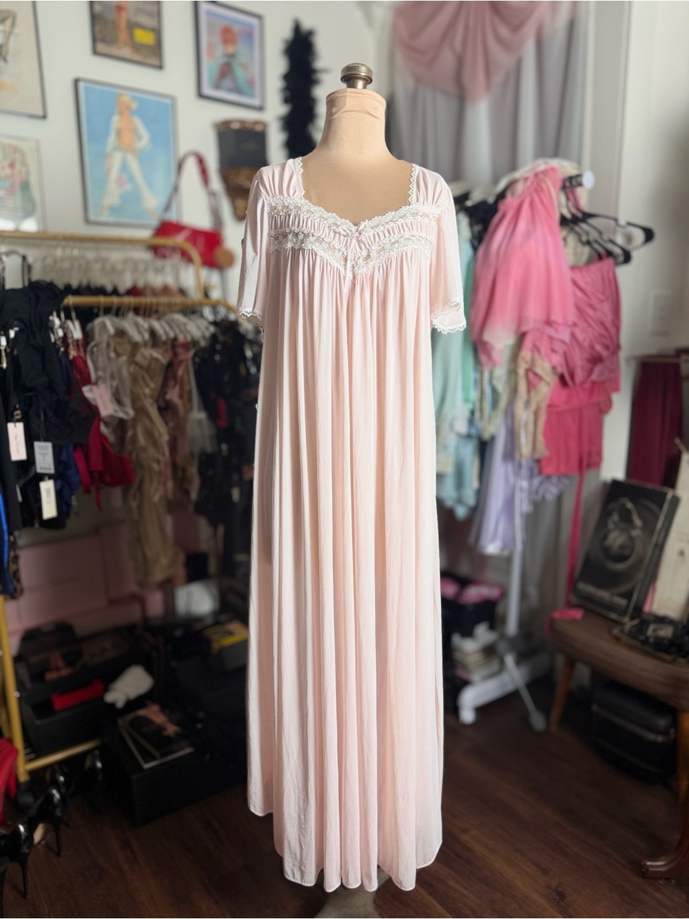 Vintage Soft Pink Sheer Nightgown - Picture 3 of 7